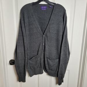 Alan Flusser Sweater Mens Large Gray Cashmere Blend Cardigan Pockets Button Up